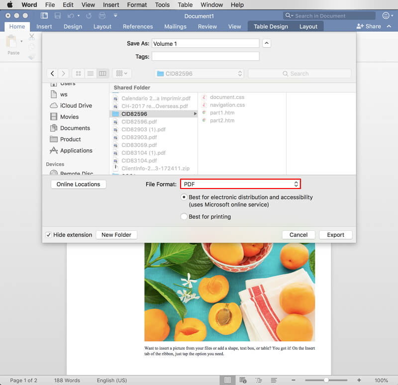 convert word to pdf in one document word for mac
